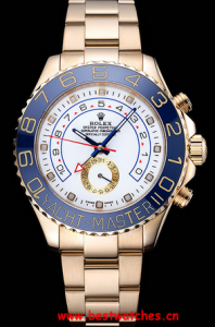 Rolex Replica Yachtmaster II White Dial Blue Bezel Gold Bracelet 622271